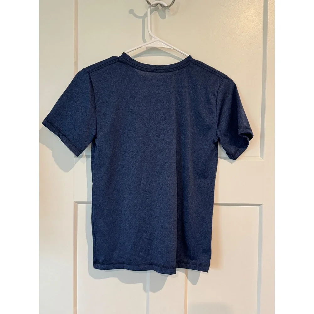 Adidas Boys Small 8 Navy Blue Heathered Graphic Logo Performance T-Shirt S8